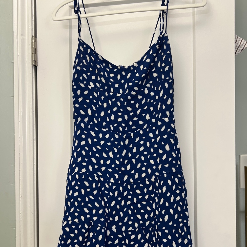 Reformation Navy Blue and White Printed Slip Dress
